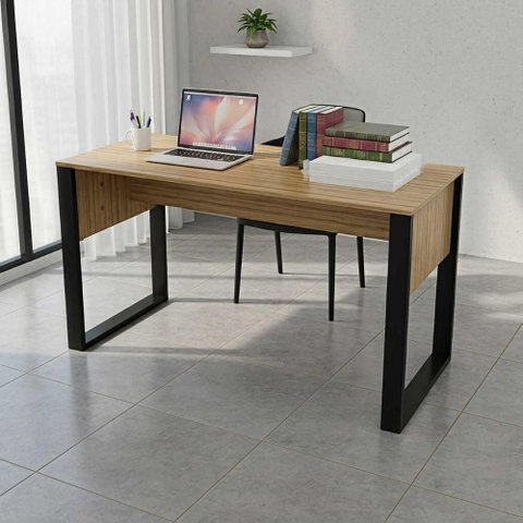 Mesa para Escritório Escrivaninha 136cm X 60cm Home Office Cor:amêndoa com Preto