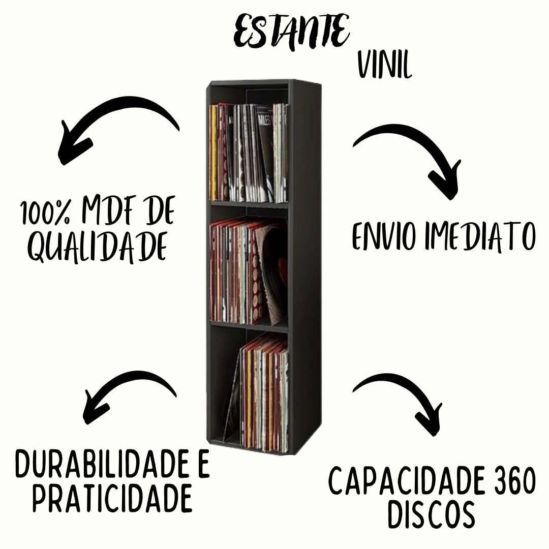 Estante para Discos Lps Vinil 3 divisórias - 5