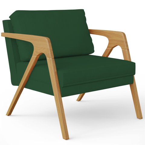 Poltrona Decorativa Pietra com Estrutura de Madeira L02 Suede Verde Musgo - Lyam