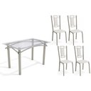 Ver imagem 1 de Conjunto: Mesa de Cozinha Elba C/ Tampo de Vidro 120cm e 4 Cadeiras Florença Niquel - Courano