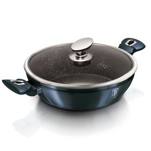 Caçarola C/ Tampa Vidro 3,8l Tripla Camada de Mármore 28cm Aquamarine Berlinger Haus Panela Cozinha 