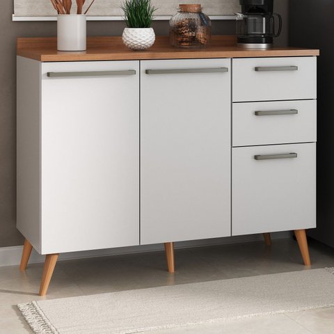 Balcão de Cozinha 2 Portas 3 Gavetas 1 Prateleira Favorita Branco