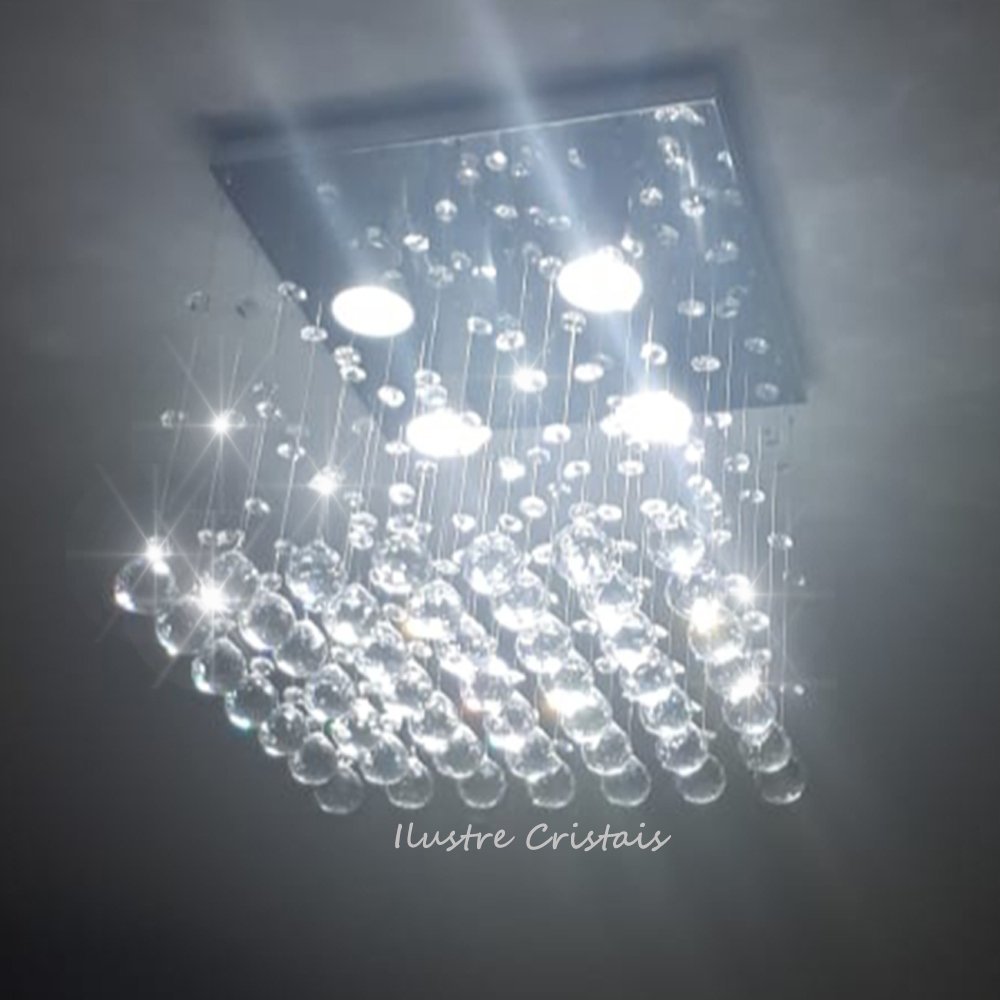 Lustre de Cristal Verdadeiro K9 Plafon 30x30 40 Cm de Altura - Bivolt - Transparente - Transparente - 2