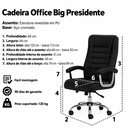 Ver imagem 3 de Cadeira de Escritório Presidente Big Giratória com Molas Ensacadas e Regulagem de Altura Preta