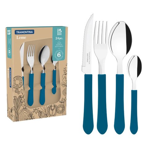 Faqueiro Inox 24pc Leme Azul Tramontina 23198/946