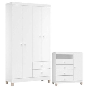 Cômoda e Guarda Roupa 4 Portas Ternura Baby Branco Flex – Incorplac