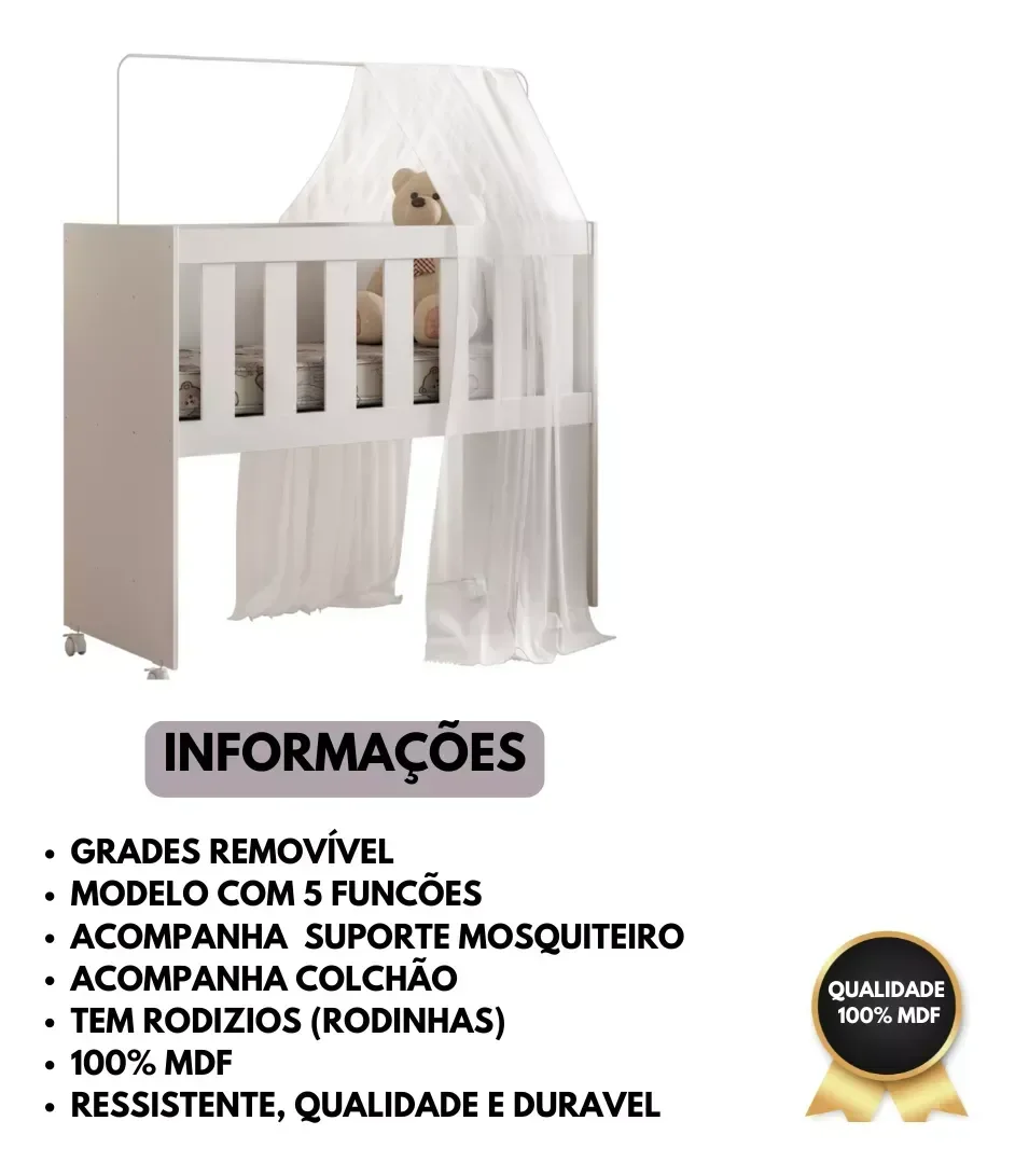 Mini Berço Multiuso 5 em 1 Ideal para Seu Bebe com Colchao - 7