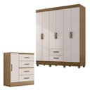 Ver imagem 5 de Guarda Roupa Casal 6 Portas e Cômoda 4 Gavetas 01 Porta Lite Nature Off White - Móveis Leão