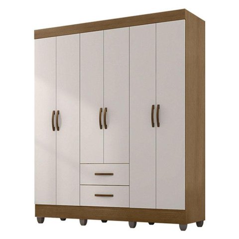 Guarda Roupa Casal 6 Portas e Cômoda 4 Gavetas 01 Porta Lite Nature Off White - Móveis Leão