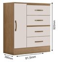 Ver imagem 3 de Guarda Roupa Casal 6 Portas e Cômoda 4 Gavetas 01 Porta Lite Nature Off White - Móveis Leão