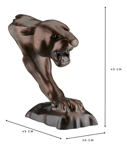 Escultura Busto Pantera Ataque em Fibra de Vidro, 40 Cm:metal Cobre - 3