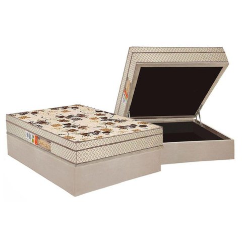 Cama Box Baú Casal: Colchão Anatômico Polar D28 / Ep Orthoface Firme + Base Crc Suede Clean(