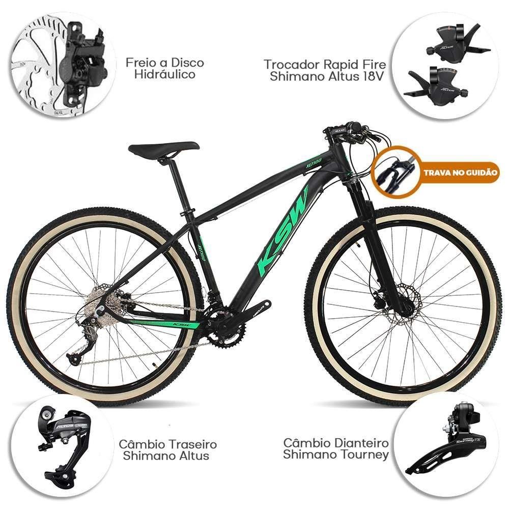 Bicicleta alumnio ksw shimano altus 24 vel freio hidrulico e