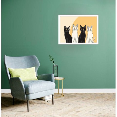 Quadro Decorativo Gatos Fundo Pastel - 50x70cm:moldura Preta
