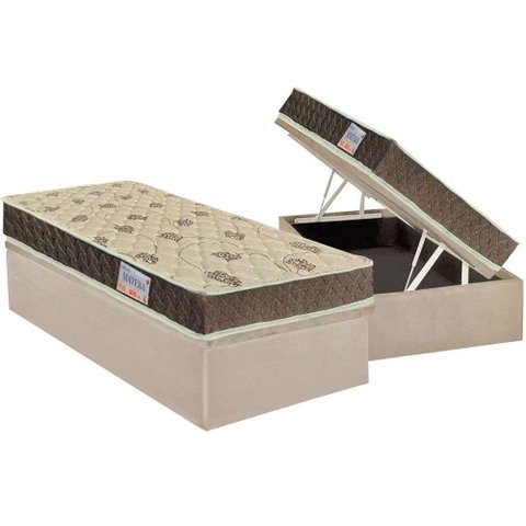 Cama Box Baú Solteiro: Colchão Espuma D33 Orthoflex / EP Matera + Base CRC Suede Clean(88x188)