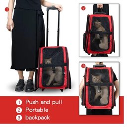 Mala Mochila Transporte Cão Gato Vermelha com Rodinha Viagem - 4