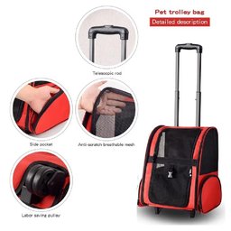 Mala Mochila Transporte Cão Gato Vermelha com Rodinha Viagem - 6