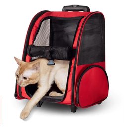 Mala Mochila Transporte Cão Gato Vermelha com Rodinha Viagem - 2