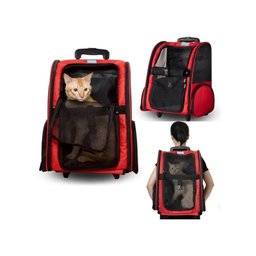 Mala Mochila Transporte Cão Gato Vermelha com Rodinha Viagem - 3