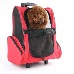 Mala Mochila Transporte Cão Gato Vermelha com Rodinha Viagem - 7