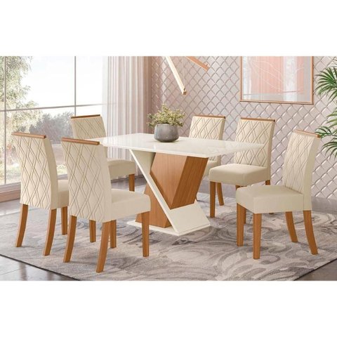 Mesa Cozinha Solus 160 + 6 Cad Vita Nature/Linho Henn