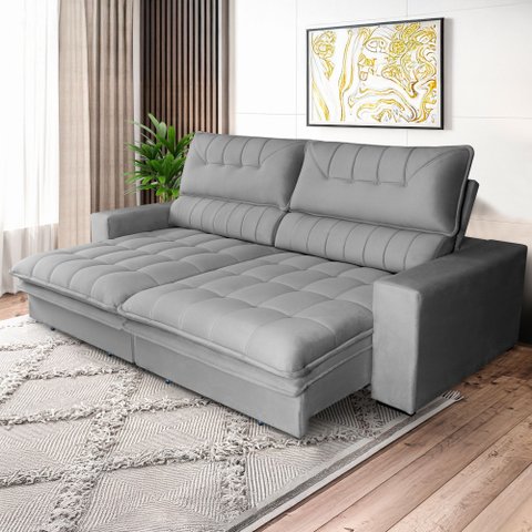 Sofá Reclinável 3 Lugares 300 cm Gold Star Cinza Platinum Grafite