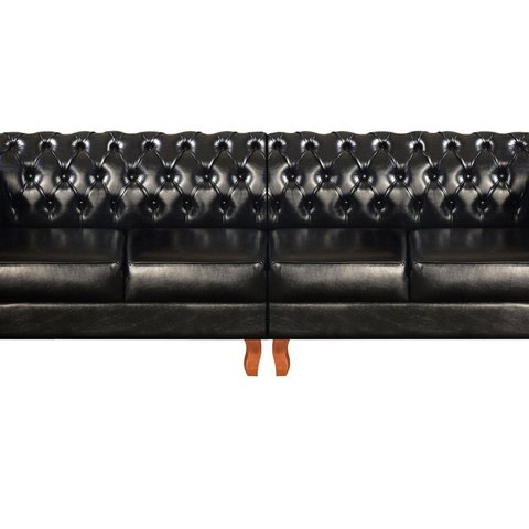 Sofá Dom Pedro Chesterfield Modulado 4 Lugares 2 Poltronas Decoração Sara Recepção Preto
