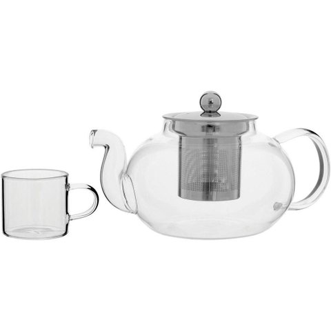 Antella Jg Chaleira/xicaras 10x20x13cm 750/70ml Borosilicato Transp 7pç com Infusor