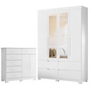 Ver imagem 1 de Guarda Roupa Solteiro Doble 04 Portas com Espelho e Cômoda Xangai Branco - Móveis Albatroz