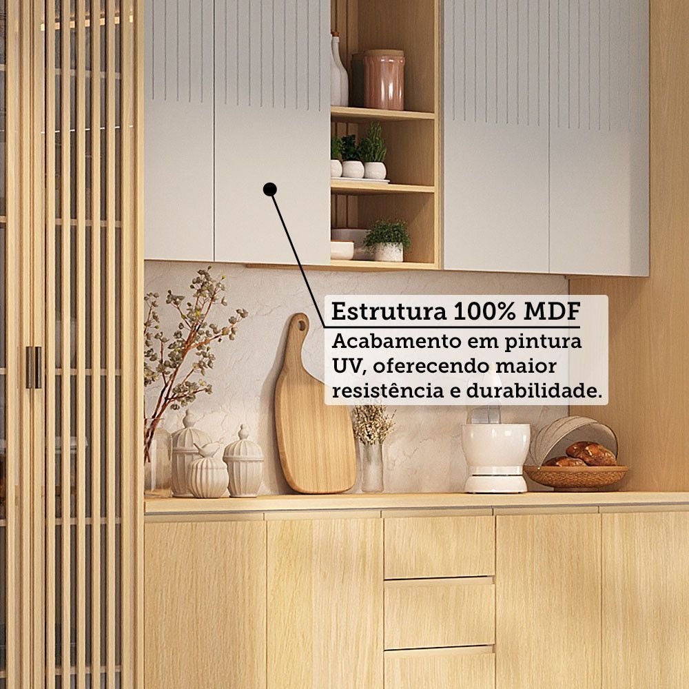 Cozinha Completa 100% MDF 8 Peças com Espaço para Micro-Ondas