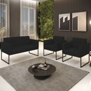 Ver imagem 2 de Sofá Namoradeira e 2 Poltronas Base Industrial Preto Ana Linho Preto - Ibiza