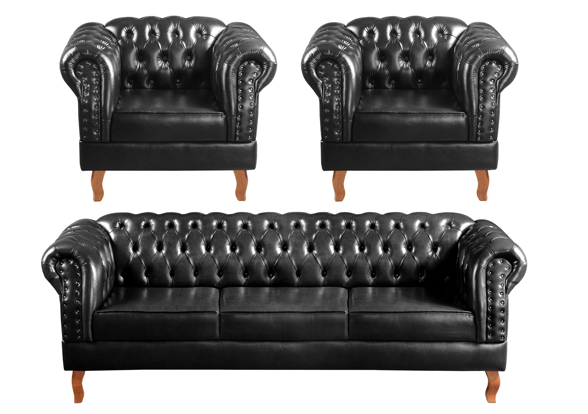 Conjunto Sofá Chesterfield 3 Lugares + 2 Poltronas Dom Pedro