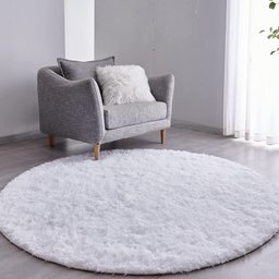 Tapete Saturs Shaggy Pelo Alto Branco  Redondo 200 cm Tapete para Sala e Quarto - 1