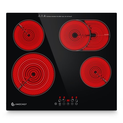 Cooktop Elétrico Amzchef 24" Embutido com 4 Bocas e 9 Níveis de Potência