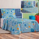Ver imagem 2 de Enxoval Kit Colcha + Jogo de Cama Lençol Bouti Solteiro Infantil Kids 4 Peças - Astronauta
