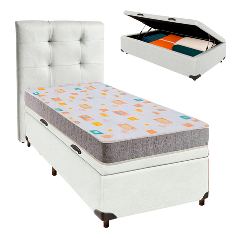 Kit Cabeceira + Cama Box Bau + Colchão Solteiro D20 D20 Inducol