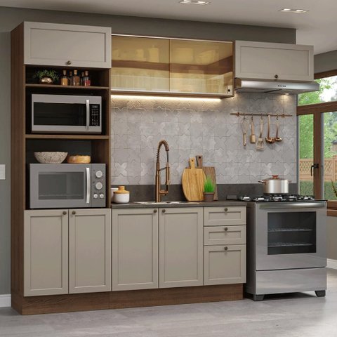 Armário de Cozinha Completa 270 Cm Rustic/crema Vik Madesa 04