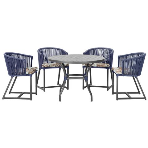 Mesa com 4 Cadeiras de Jantar Roma 100cm e Noronha em Aluminío Preto Corda Nautica Estofado 6 Trama