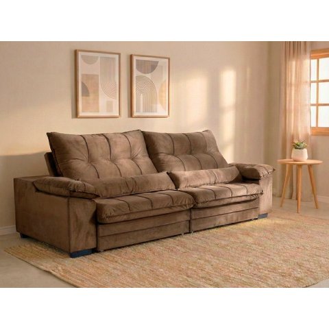 Sofá Retrátil Reclinável 2,10m com Molas e Espuma D33 Biondi Veludocristal - Netsofas - Castor