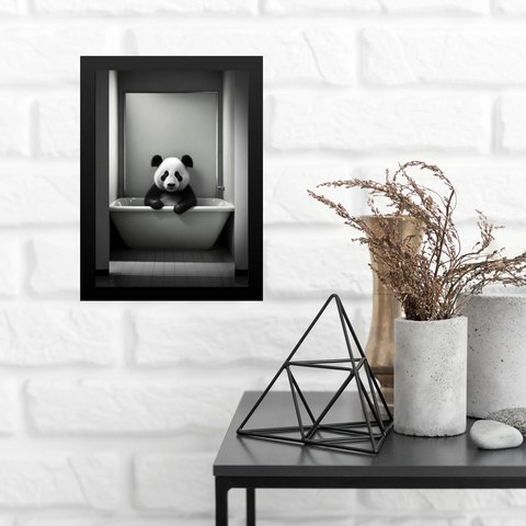 Quadro para Banheiro Urso Panda Baby 24x18cm - com Vidro:moldura Branca