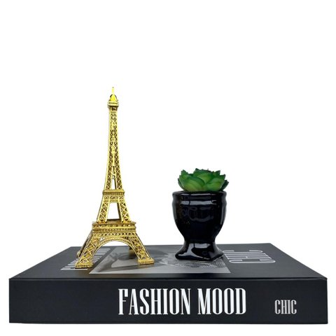 Decoração sala livro fake + mini vaso taça + enfeite torre