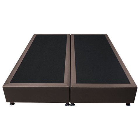 Base Box Casal Bipartido Marrom Sintético 138x188