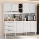 Ver imagem 1 de Armário para Cozinha 7 Portas 3 Gavetas com Balcão e Porta Garrafas Ajax Branco