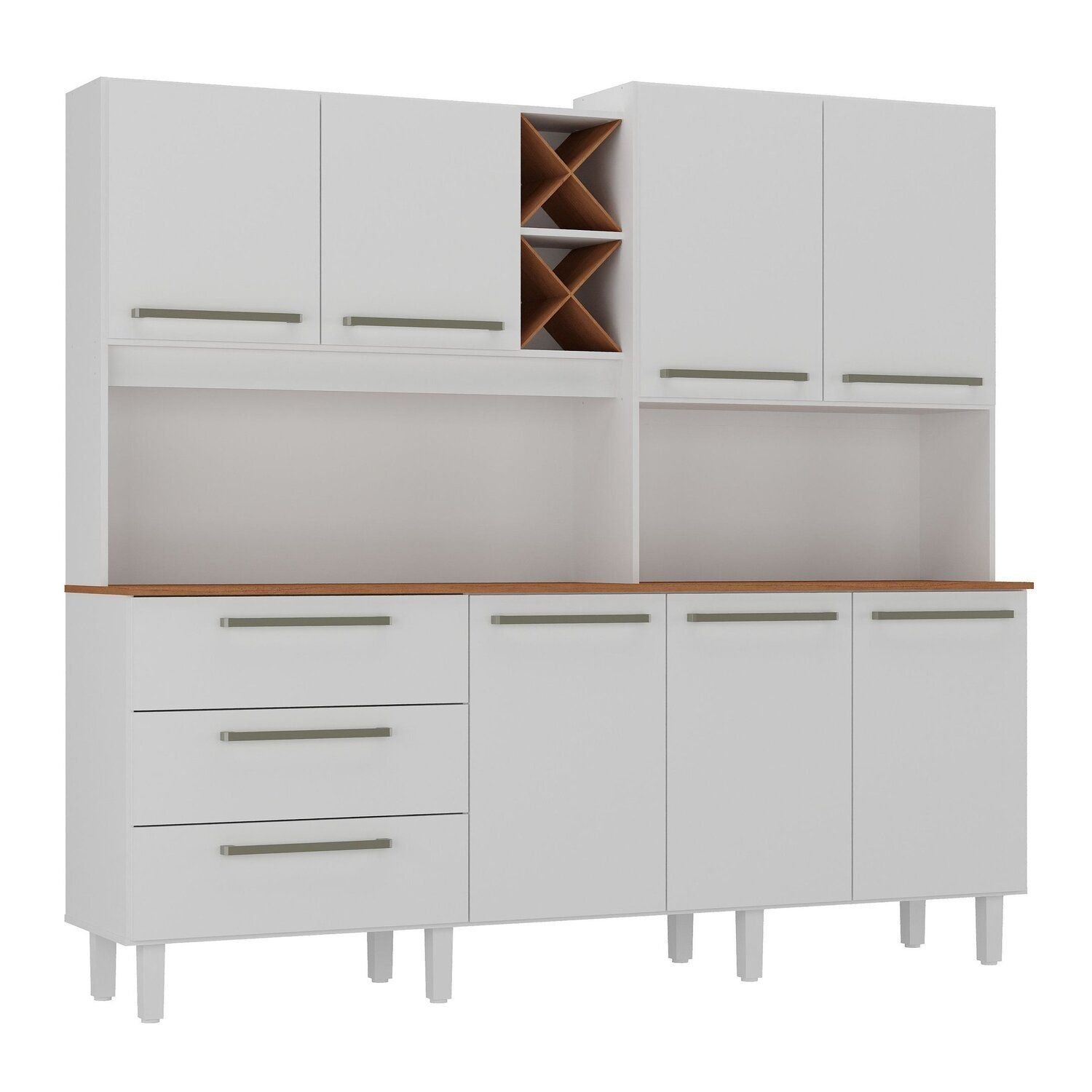 Armário para Cozinha 7 Portas 3 Gavetas com Balcão e Porta