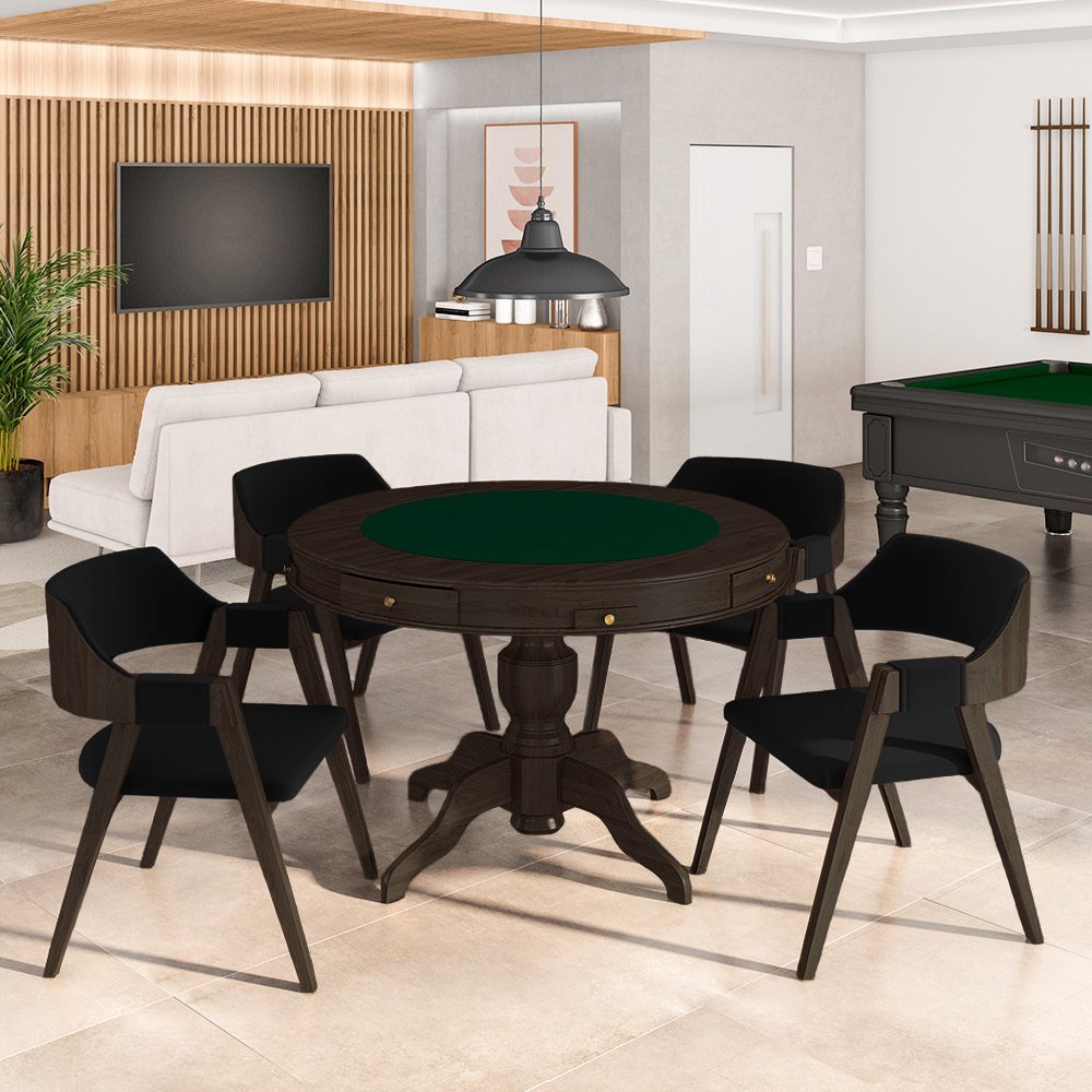 Conjunto Mesa de Jogos Carteado Bellagio Tampo Reversível e 4 Cadeiras Madeira Poker Base Estrela Ve - 7