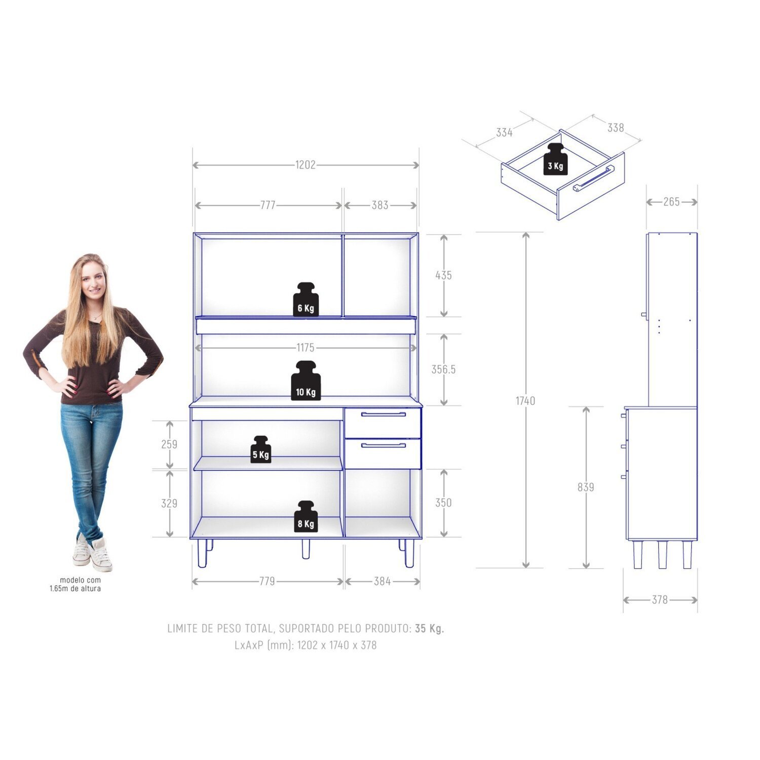 Armário para Cozinha 6 Portas 2 Gavetas 120 Cm - 3