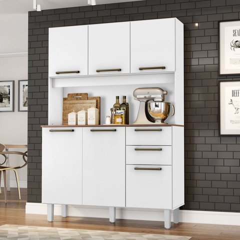 Armário para Cozinha 6 Portas 2 Gavetas 120 cm Branco