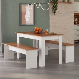 Conjunto Sala de Jantar 1 Mesa 135cm 2 Bancos Primor - 1