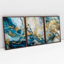 Ver imagem 1 de Kit Quadro Decorativo 3 Telas Canvas Mármore Azul em Ouro Tacolado Moldura Flutuante 4,5cm Madeira 8