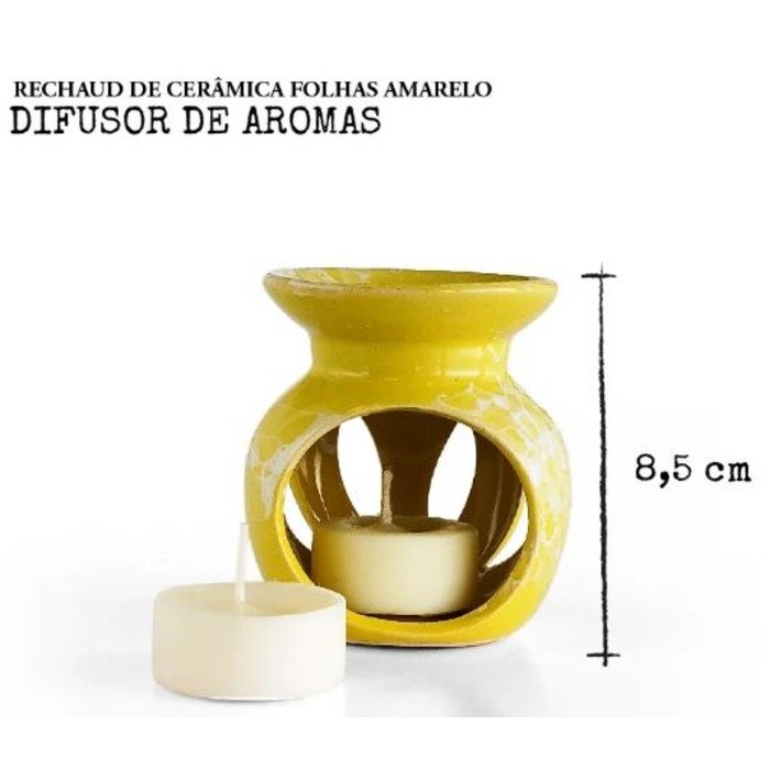 Difusor Rechaud de Cerâmica Folha C/ Vela - Amarelo Or com Amor - 3